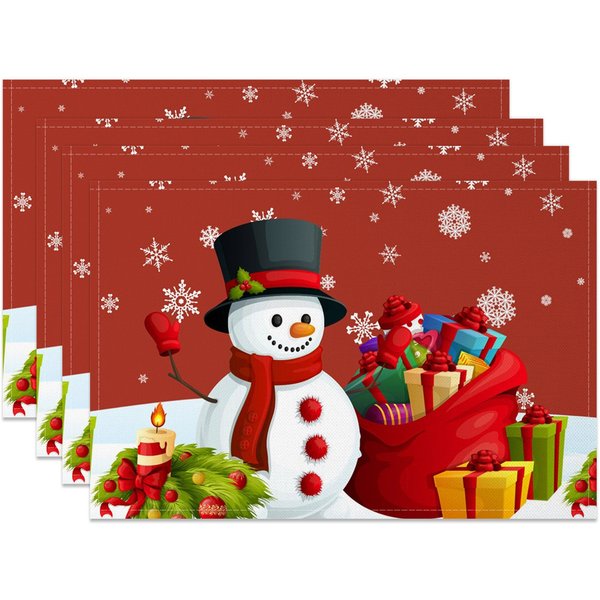 Aperturee Christmas Vibe Snowman Gifts Set Of 4 Placemats, 14x12 Inch, 15.8 USD, NYWH00378-S, placemats
