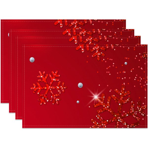 Aperturee Red Glitter Snowflake Christmas Set Of 4 Placemats, 14x12 Inch, 15.8 USD, NYWH00392-S, placemats