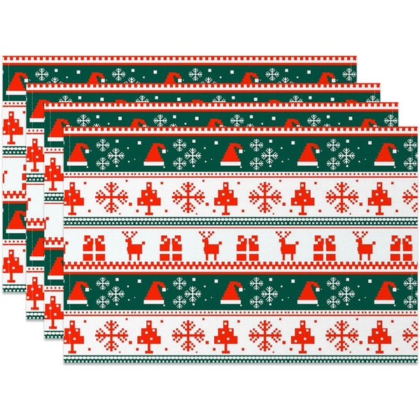 Aperturee Christmas Vibe Hat Elk Pixel Set Of 4 Placemats, 14x12 Inch, 15.8 USD, NYWH00400-S, placemats