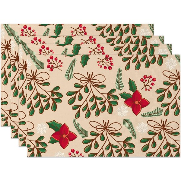 Aperturee Christmas Poinsettia Leaves Print Set Of 4 Placemats, 14x12 Inch, 15.8 USD, NYWH00404-S, placemats