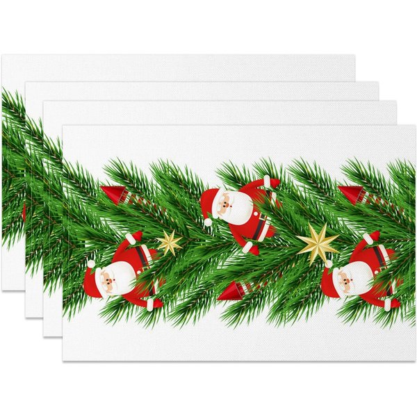 Aperturee Pine Leaf Santa Clacus Christmas Set Of 4 Placemats, 14x12 Inch, 15.8 USD, NYWH00416-S, placemats