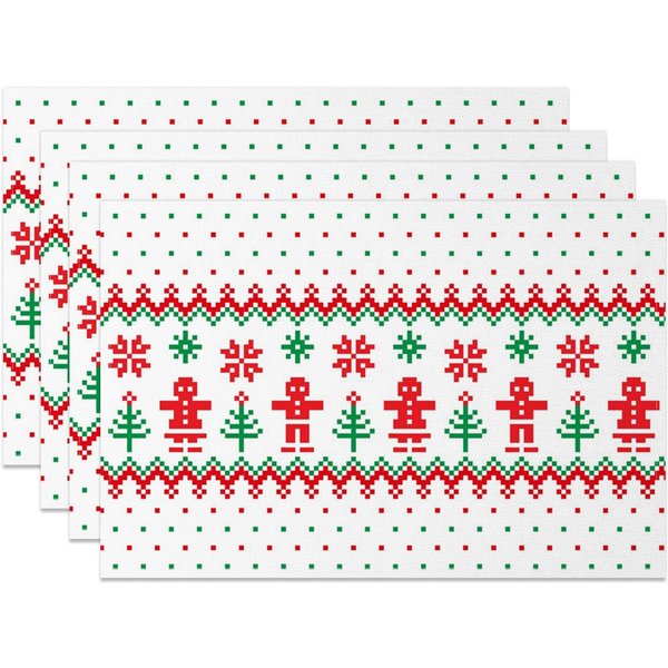 Aperturee Green Red Pixel Pattern Christmas Set Of 4 Placemats, 14x12 Inch, 15.8 USD, NYWH00417-S, placemats