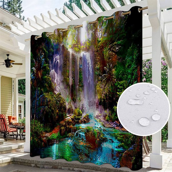 Aperturee Waterproof Tribal Waterfall Landscape Outdoor Curtains For Gazebo, W52in x L84in, 19.99 USD, printed outdoor curtains, S0D11665-S