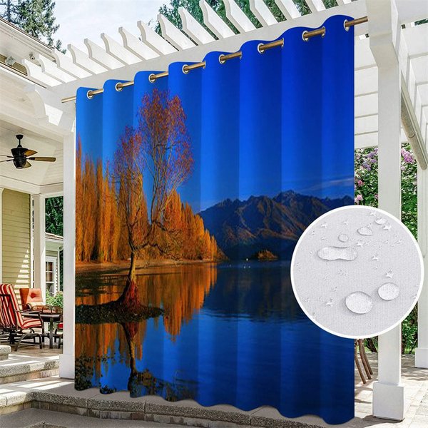 Aperturee Autumn Forest Lake Waterproof Outdoor Curtains For Gazebo, W52in x L84in, 19.99 USD, printed outdoor curtains, S0D11701-S