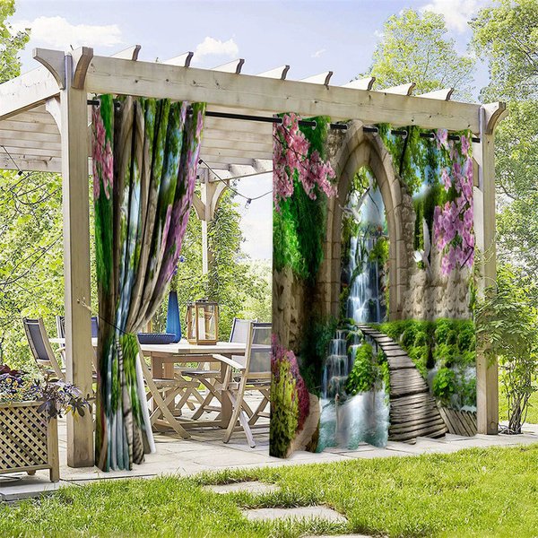 Aperturee Waterfall Bridge Waterproof Printed Outdoor Curtains, W52in x L84in, 19.99 USD, printed outdoor curtains, S0D11983-S