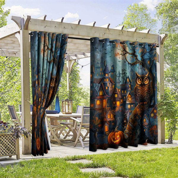 Aperturee Halloween Town Waterproof Printed Outdoor Curtains, W52in x L84in, 19.99 USD, printed outdoor curtains, S0D11991-S