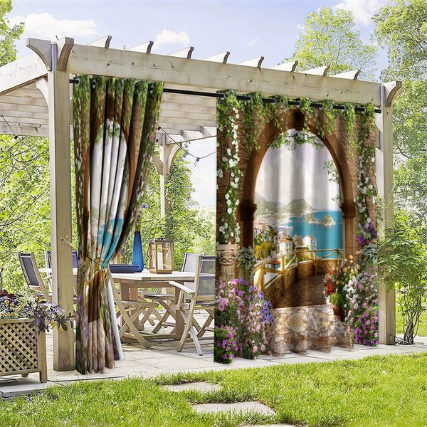 Aperturee Seaside Town Waterproof Printed Outdoor Curtains, W52in x L84in, 19.99 USD, printed outdoor curtains, S0D12002-S