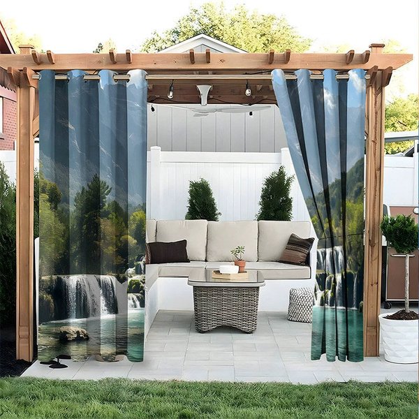 Aperturee Mountain Forest Waterproof Printed Outdoor Curtains, W52in x L84in, 19.99 USD, printed outdoor curtains, S0D12010-S