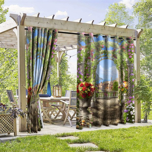Aperturee Seaside Garden Waterproof Printed Outdoor Curtains, W52in x L84in, 19.99 USD, printed outdoor curtains, S0D12024-S