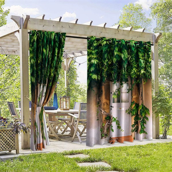 Aperturee Greenery Door Waterproof Printed Outdoor Curtains, W52in x L84in, 19.99 USD, printed outdoor curtains, S0D12025-S