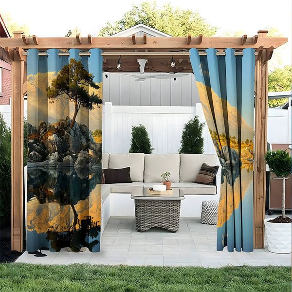 Aperturee Sunset Lake View Waterproof Printed Outdoor Curtains, W52in x L84in, 19.99 USD, printed outdoor curtains, S0D12028-S