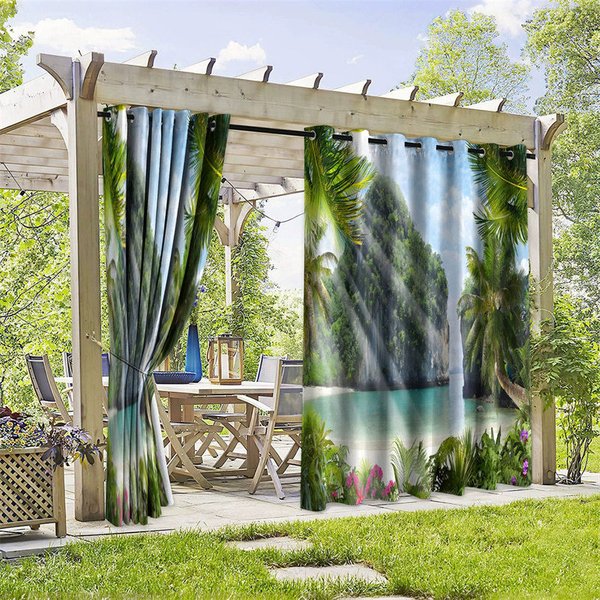 Aperturee Hawaii Beach Waterproof Printed Outdoor Curtains, W52in x L84in, 19.99 USD, printed outdoor curtains, S0D12038-S