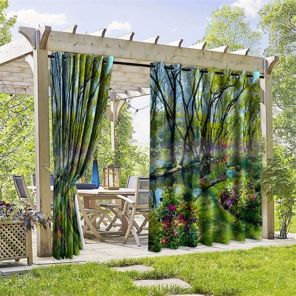 Aperturee Spring Greeny Waterproof Printed Outdoor Curtains, W52in x L84in, 19.99 USD, printed outdoor curtains, S0D12039-S