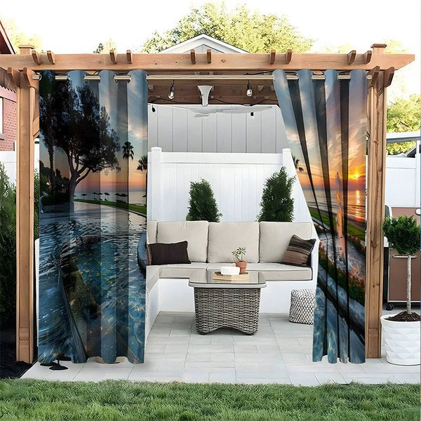 Aperturee Infinity Pool Waterproof Printed Outdoor Curtains, W52in x L84in, 19.99 USD, printed outdoor curtains, S0D12061-S