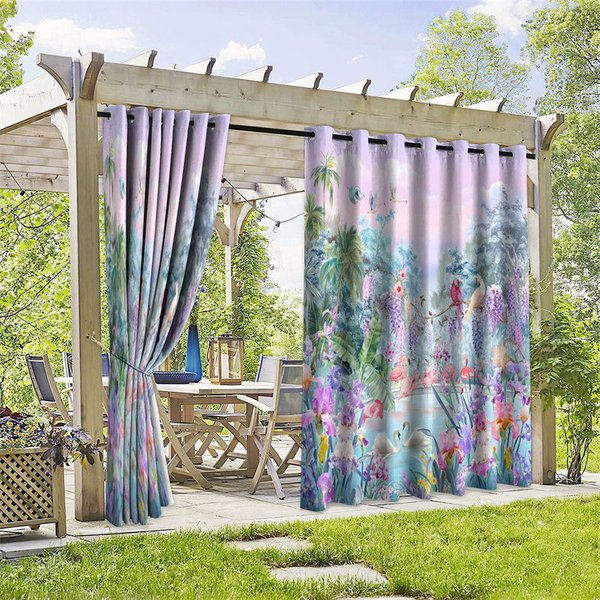 Aperturee Floral Painting Waterproof Printed Outdoor Curtains, W52in x L84in, 19.99 USD, printed outdoor curtains, S0D12066-S