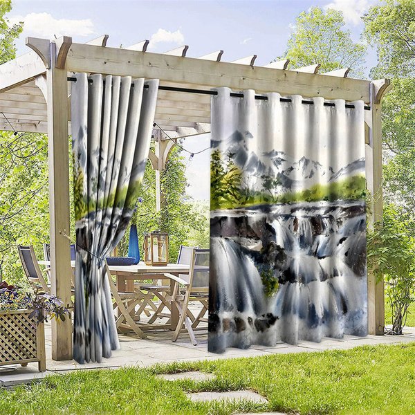 Aperturee Waterfall Mountain Waterproof Printed Outdoor Curtains, W52in x L84in, 19.99 USD, printed outdoor curtains, S0D12074-S