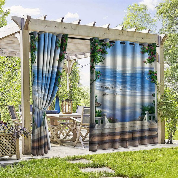 Aperturee Summer Ocean Waterproof Printed Outdoor Curtains, W52in x L84in, 87.43 USD, printed outdoor curtains, S0D12144-S