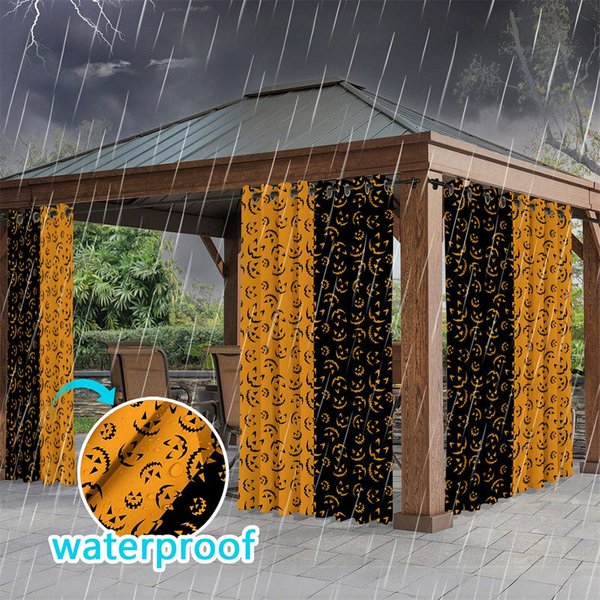 Aperturee Black Orange Fall Waterproof Printed Outdoor Curtains, W52in x L84in, 87.43 USD, printed outdoor curtains, S0D12160-S