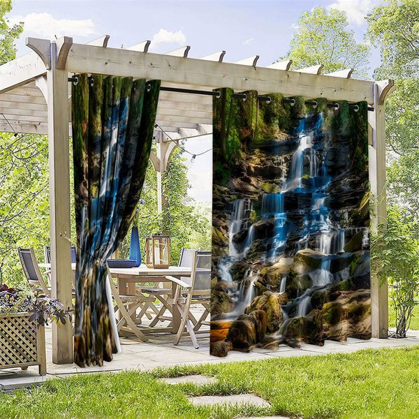 Aperturee Mountain Stream Waterproof Printed Outdoor Curtains, W52in x L84in, 87.43 USD, printed outdoor curtains, S0D12173-S