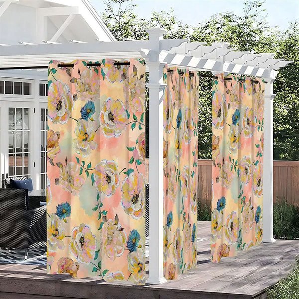 Aperturee Sweet Flowers Waterproof Printed Outdoor Curtains, W52in x L84in, 87.43 USD, printed outdoor curtains, S0D12185-S