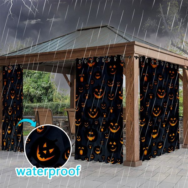 Aperturee Facial Pumpkin Waterproof Printed Outdoor Curtains, W52in x L84in, 87.43 USD, printed outdoor curtains, S0D12197-S