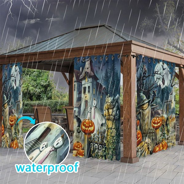 Aperturee Halloween Castle Waterproof Printed Outdoor Curtains, W52in x L84in, 87.43 USD, printed outdoor curtains, S0D12209-S