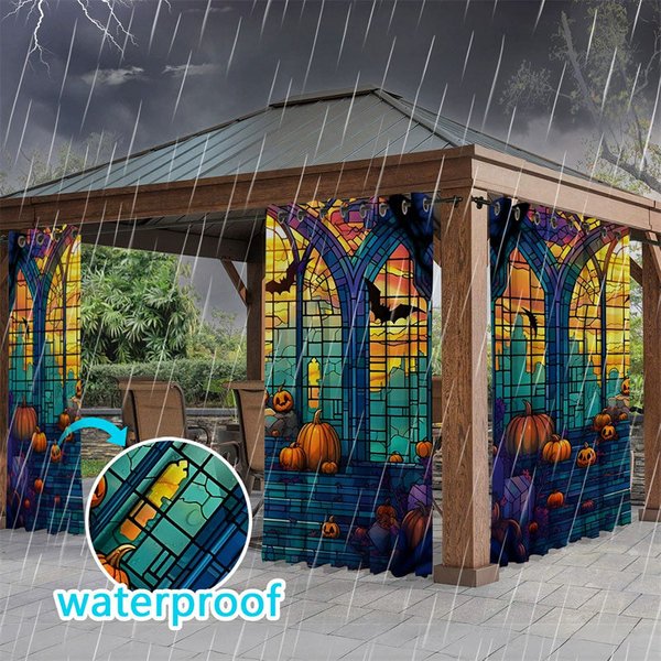 Aperturee Glasshouse Bats Waterproof Printed Outdoor Curtains, W52in x L84in, 87.43 USD, printed outdoor curtains, S0D12220-S