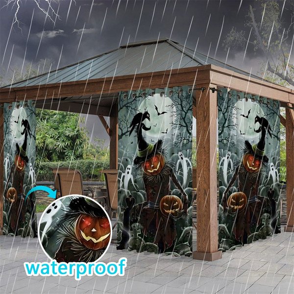 Aperturee Tomb Scarecrow Waterproof Printed Outdoor Curtains, W52in x L84in, 87.43 USD, printed outdoor curtains, S0D12236-S