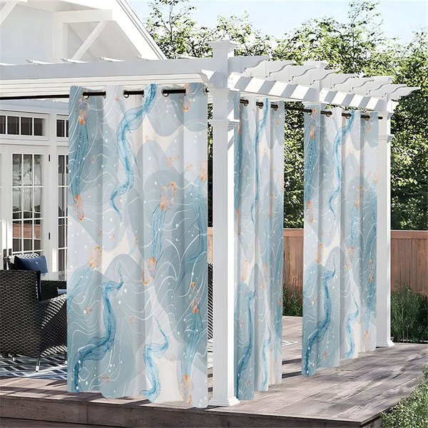 Aperturee Blue Ribbons Waterproof Printed Outdoor Curtains, W52in x L84in, 87.43 USD, printed outdoor curtains, S0D12251-S