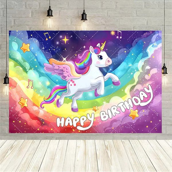 Aperturee Rainbow Unicorn Birthday Backdrop, Magical Fantasy Party, Girly Photo Booth Background Decor, 5x3ft (