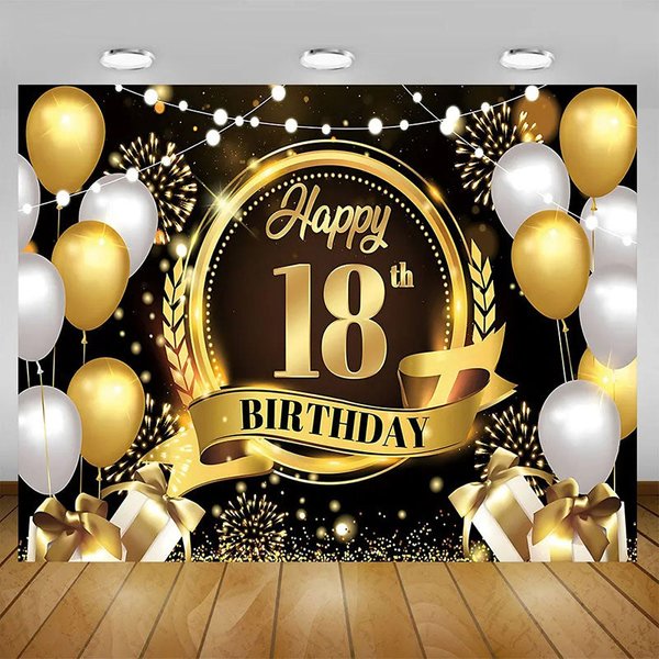 Aperturee Glitter Balloons Happy 18th Birthday Backdrop For Men, Elegant Party Decor, Event Photo Prop, 5x3ft (