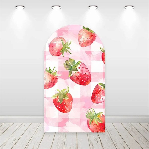 Aperturee Strawberry Pink Floral Backdrop, Sweet First Birthday Decor for Girls, Garden Party Photo Arch Background, 1.6x4ft (50x120cm)