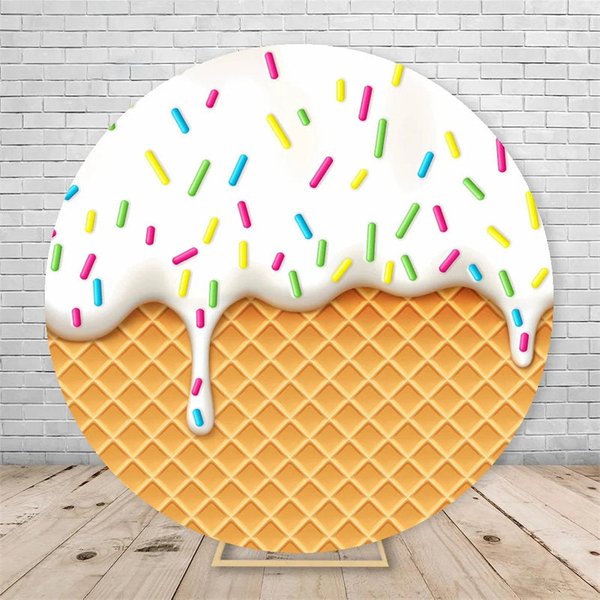 Aperturee Ice Cream Round Backdrop, Colorful Sprinkles Waffle Cone Birthday Party Decor, Sweet Dessert Background Studio Props