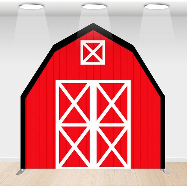 Aperturee Black Red Farm House Barn Door Arch Birthday Backdrop, 6 x 6 ft, 219 USD, barn door arch backdrops, WYGD5L10-AJ