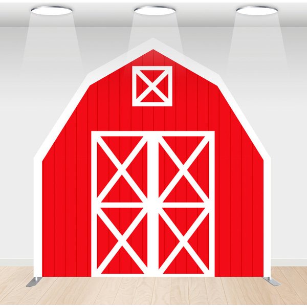 Aperturee Red White Farm House Barn Door Arch Birthday Backdrop, 6 x 6 ft, 219 USD, barn door arch backdrops, WYGD5L11-AJ