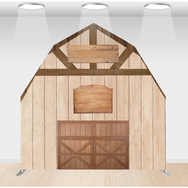 Aperturee Rustic Wooden Farm House Barn Door Arch Party Backdrop, 6 x 6 ft, 219 USD, barn door arch backdrops, WYGD5L13-AJ