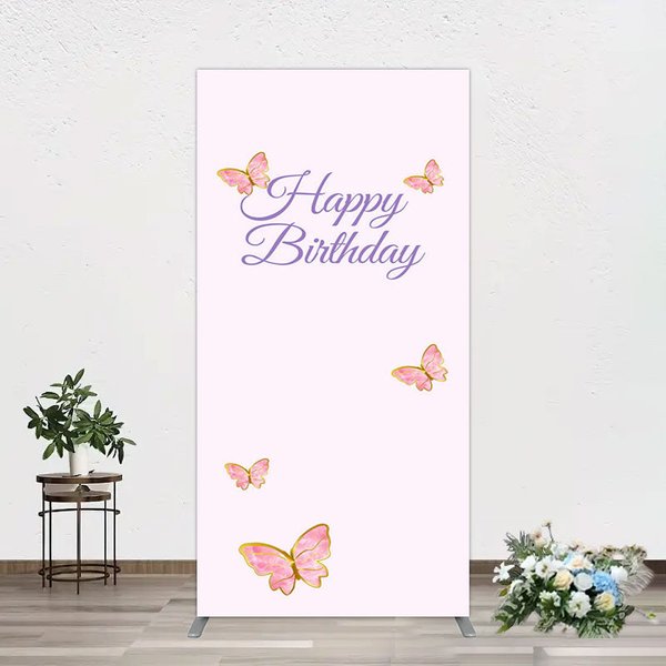 Aperturee Sweet Pink Butterfly Happy Birthday Rectangle Backdrop, 1.6 x 4 ft (0.5 x 1.2 m), 98.18 USD, arch backdrop kit, XQGD1X56CF-AJ