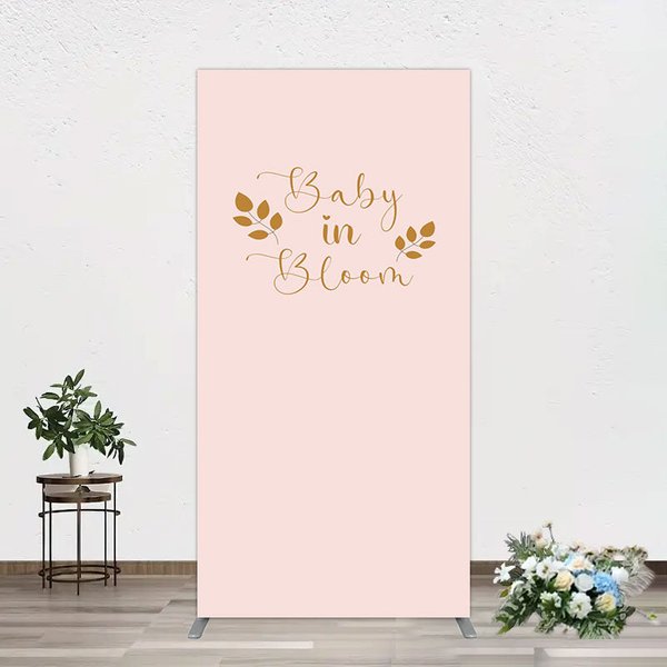 Aperturee Sweet Pink Boho Leaves Baby Shower Rectangle Backdrop, 1.6 x 4 ft (0.5 x 1.2 m), 98.18 USD, arch backdrop kit, XQGD1X57CF-AJ