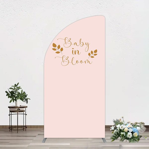 Aperturee Sweet Pink Boho Leaves Baby Shower Half Moon Arch Backdrop, 1.6 x 4 ft (0.5 x 1.2 m), 98.18 USD, arch backdrop kit, XQGD1X57YL-AJ