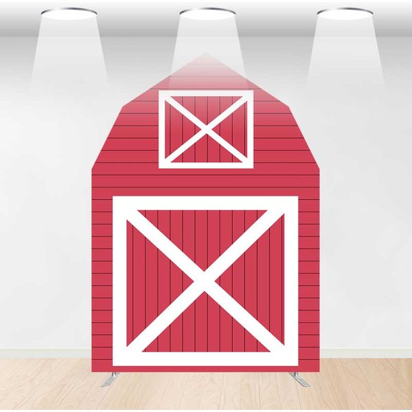 Aperturee Red White Farm House Barn Door Arch Party Backdrop, 5 x 7 ft, 214 USD, barn door arch backdrops, XQGD1X91-CJ