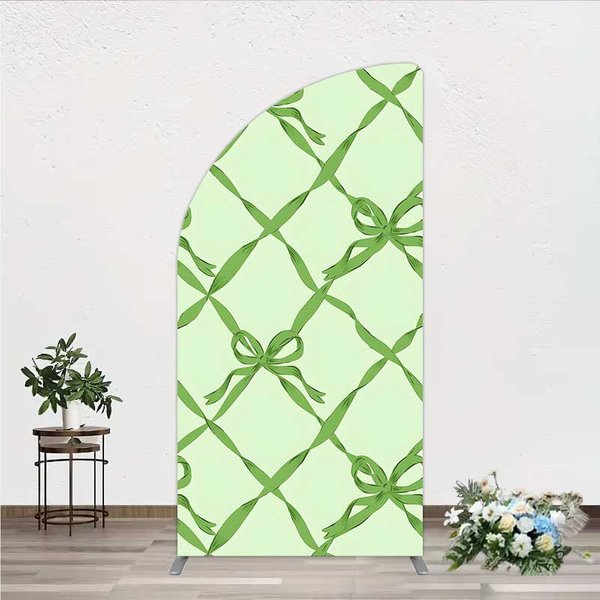 Aperturee Half Moon Arch Backdrop, Sage Green Bow Ribbon Lattice Pattern Party Decoration