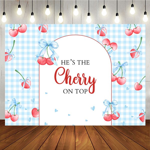 Aperturee Blue Plaid Red Cherry On Top Baby Shower Backdrop, 5X3FT(1.5X1M), 15.07 USD, baby shower backdrops, XQHD3X95-E