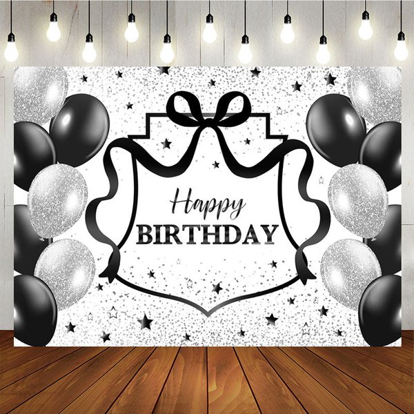 Aperturee Black Silver Balloons Glitter Happy Birthday Backdrop, 5X3FT(1.5X1M), 15.07 USD, birthday backdrops, XQHD3X96-E