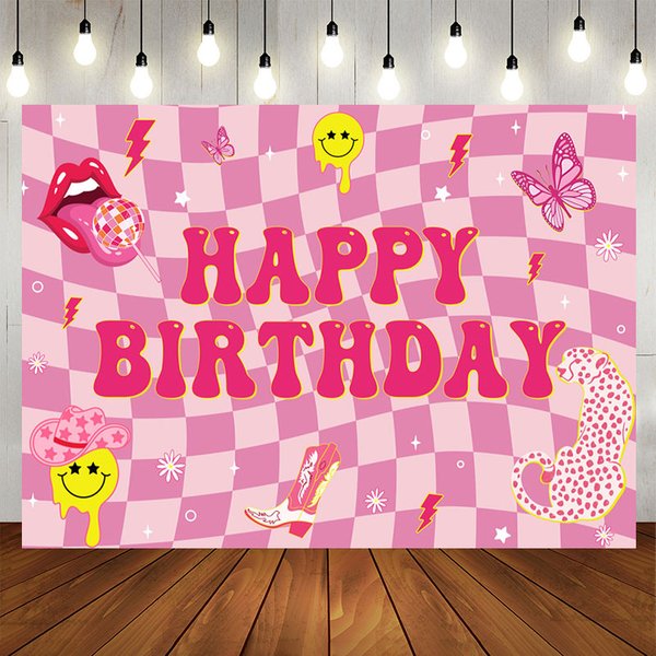 Aperturee Twisted Hot Pink Plaid Leopard Lip Birthday Backdrop, 5X3FT(1.5X1M), 15.07 USD, birthday backdrops, XQHD3X97-E