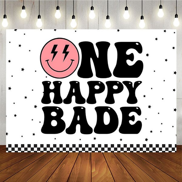 Aperturee Groovy One Happy Babe 1st Birthday Backdrop, Professional Retro Checkered Studio Background