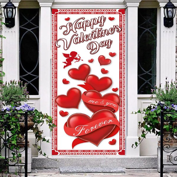 Aperturee White Red Hearts Happy Valentines Day Door Cover | Unique Door Decorations | Door Decoration Ideas For Home | Door Decorating Ideas