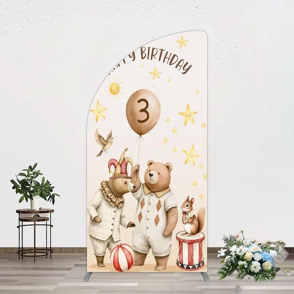 Aperturee Teddy Circus Happy Birthday Cartoon Half Moon Arch Backdrop, 1.6 x 4 ft (0.5 x 1.2 m), 98.18 USD, arch backdrop kit, YMGD2Z67YL-AJ