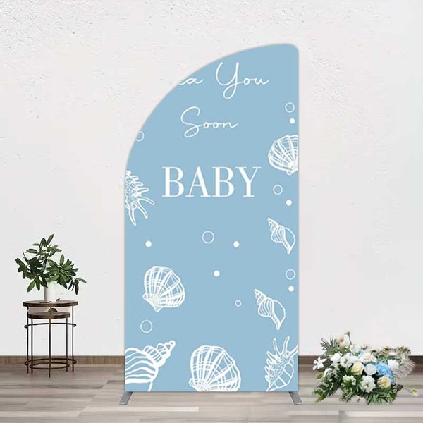 Aperturee Shell Blue Sea You Soon Baby Shower Half Moon Arch Backdrop, 1.6x4ft (50x120cm), 98.18 USD, arch backdrop kit, YMGD2Z79YL-AJ