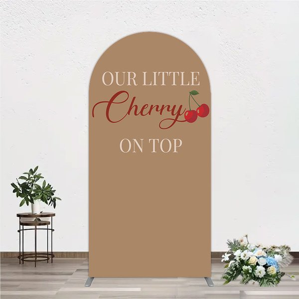 Aperturee Our Little Cherry On Top Arch Backdrop, Minimalist Retro Themed Baby Shower, Vintage Fruit Welcome Sign Decor, 1.6x4ft (50