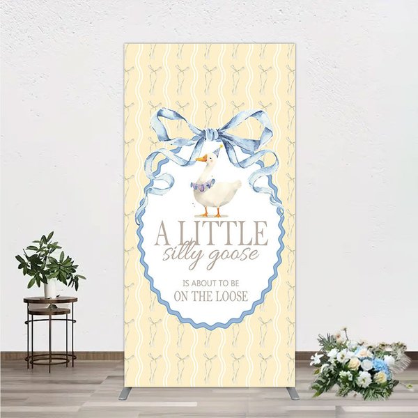 Aperturee A Little Silly Goose is on the Loose Rectangle Backdrop, Watercolor Animal Theme, Gender Neutral Baby Shower Decor, 1.6x4ft (50x120cm)